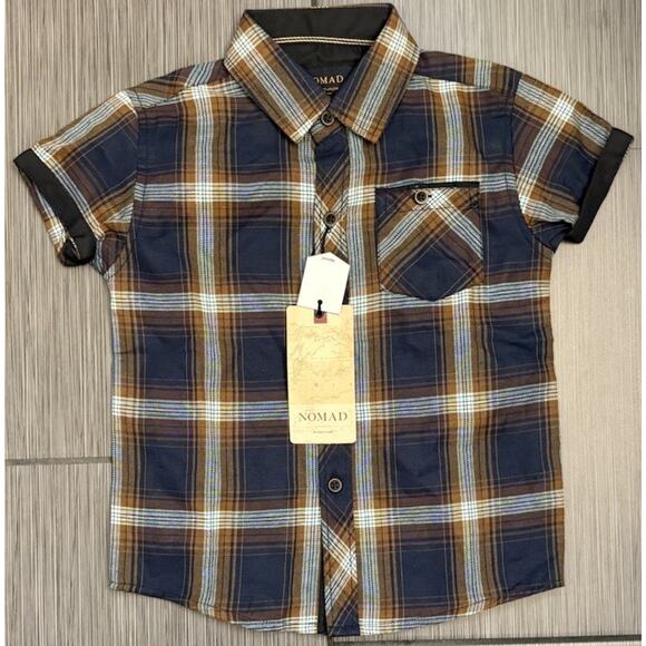 Nomad By Craft + Flow Short Sleeve Button Down Collared Plaid Shirt Size 4T NWT - Picture 1 of 5
